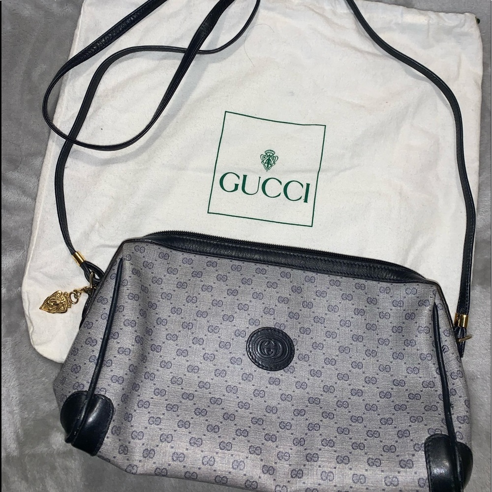 Gucci Blue Leather Monogrammed Crossbody Bag